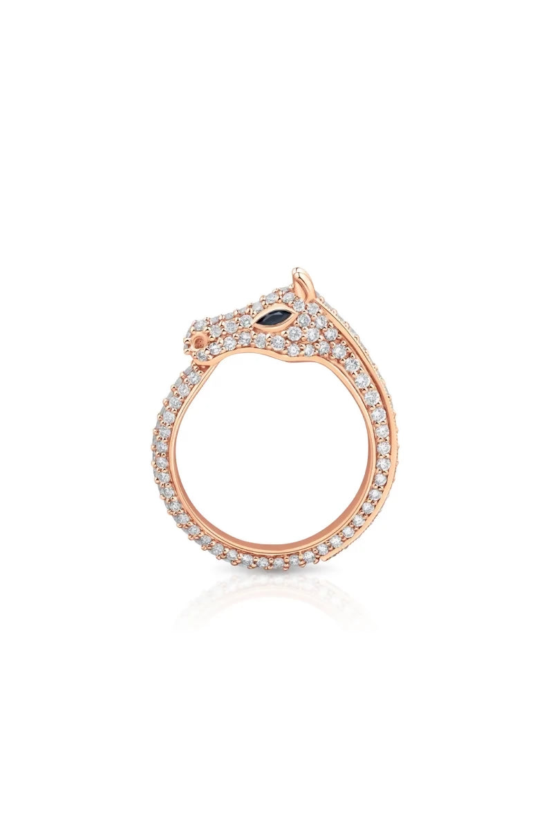 Celebration Horse Head Ring in 18K Gold with White Diamonds - Pink Gold