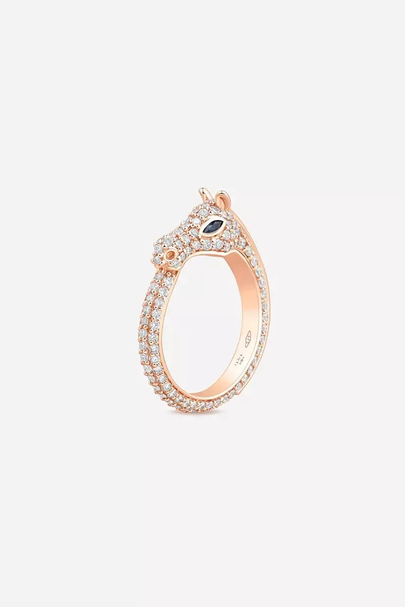 Celebration Horse Head Ring in 18K Gold with White Diamonds - Pink Gold