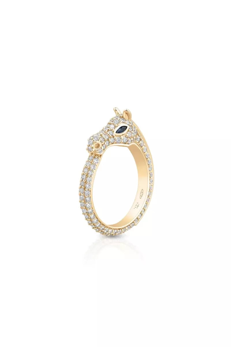 Celebration Horse Head Ring in 18K Gold with White Diamonds - Yellow Gold