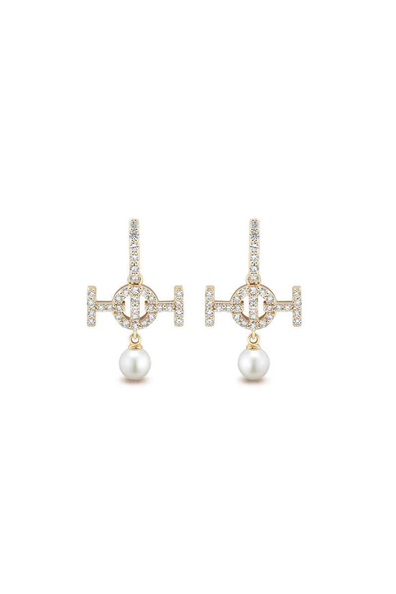 Galloping Pearls - 9K Challenge Studs in Yellow Gold with White Diamonds