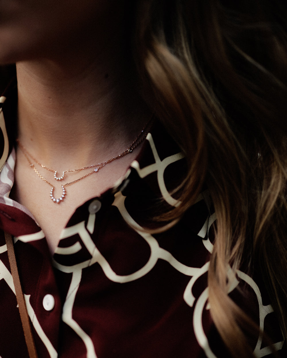 Double Confidence Necklace in 18K Gold with White Diamonds - Pink Gold