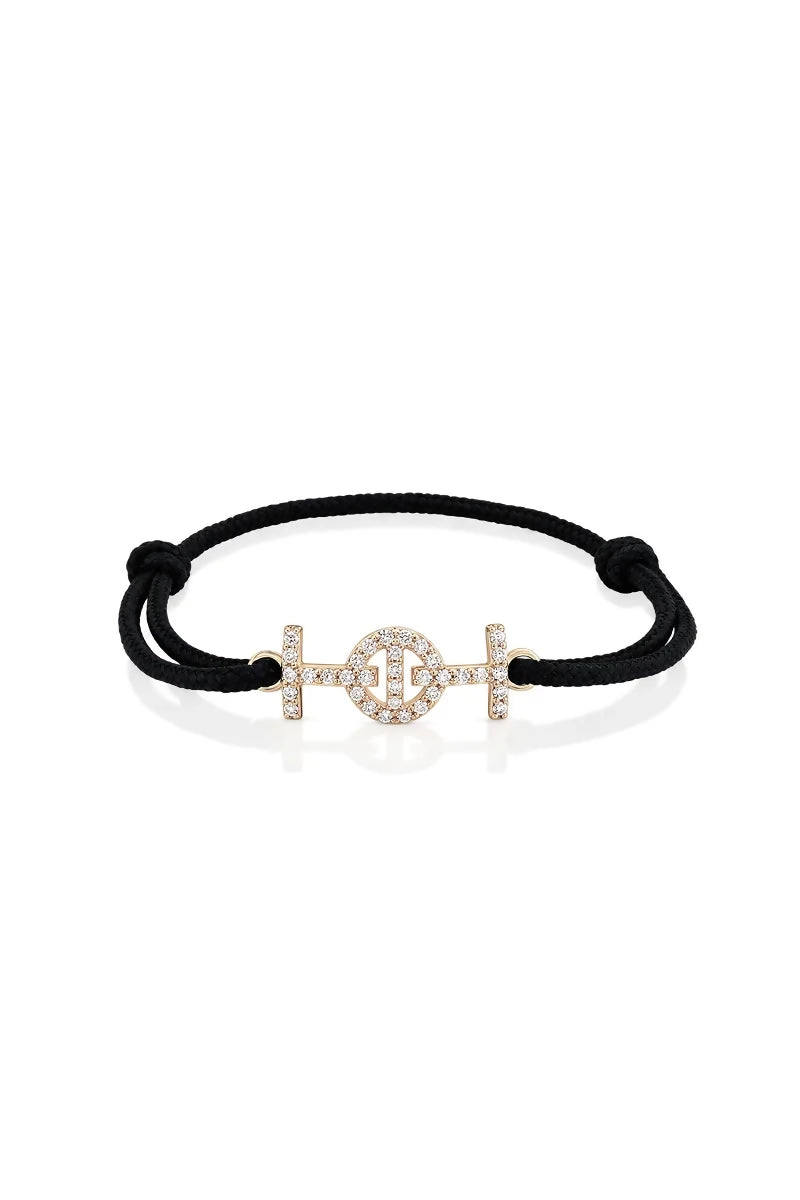 Challenge Cord Bracelet in 9K Yellow Gold with White Diamonds - Black