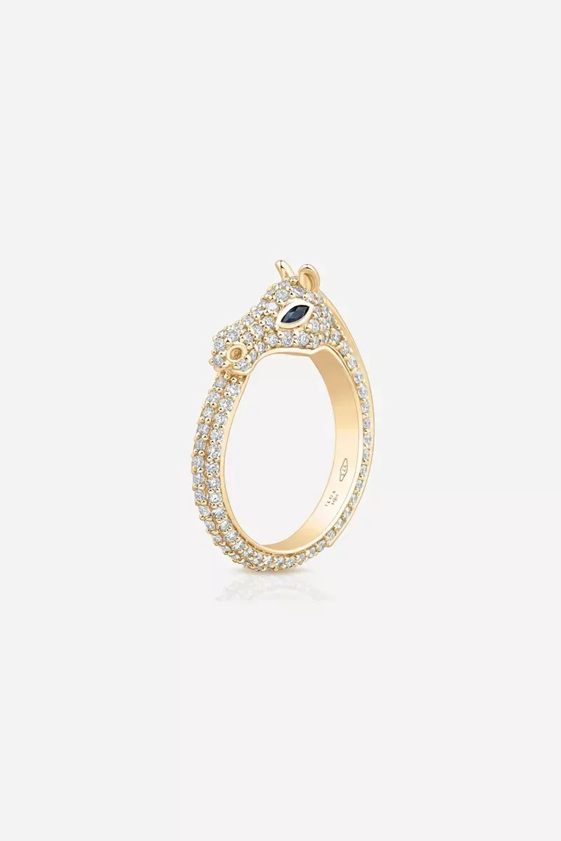 Celebration Horse Head Ring in 18K Gold with White Diamonds - Yellow Gold