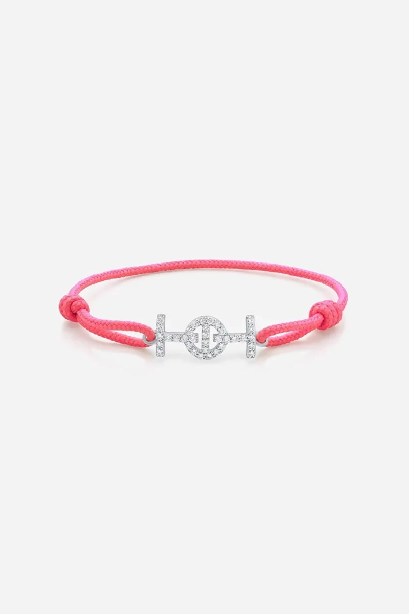 Challenge Cord Bracelet in 9K White Gold with White Diamonds - Hot Pink