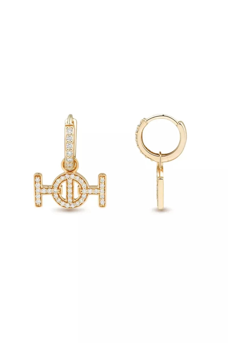 Challenge Hoop Earrings in 9K Gold with White Diamonds - Yellow Gold