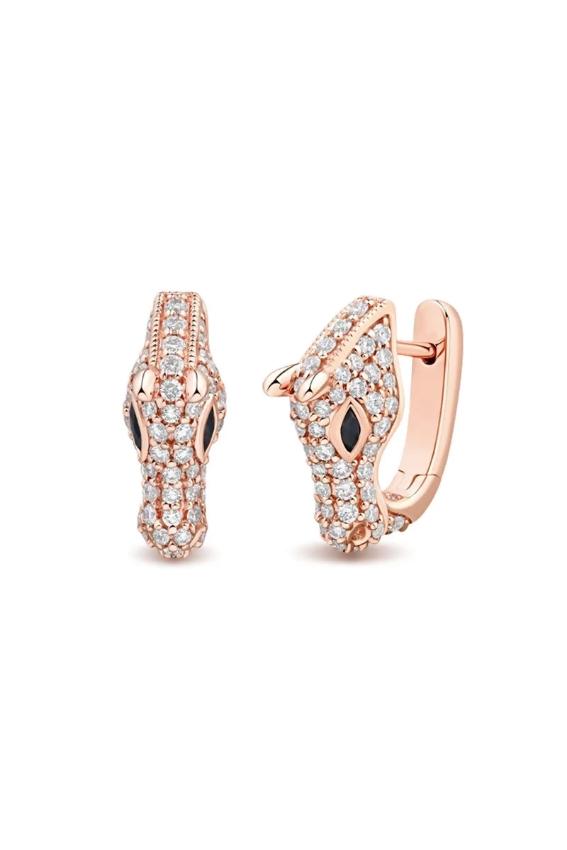Celebration Horse Head Earrings in 18K Gold with White Diamonds - Pink Gold
