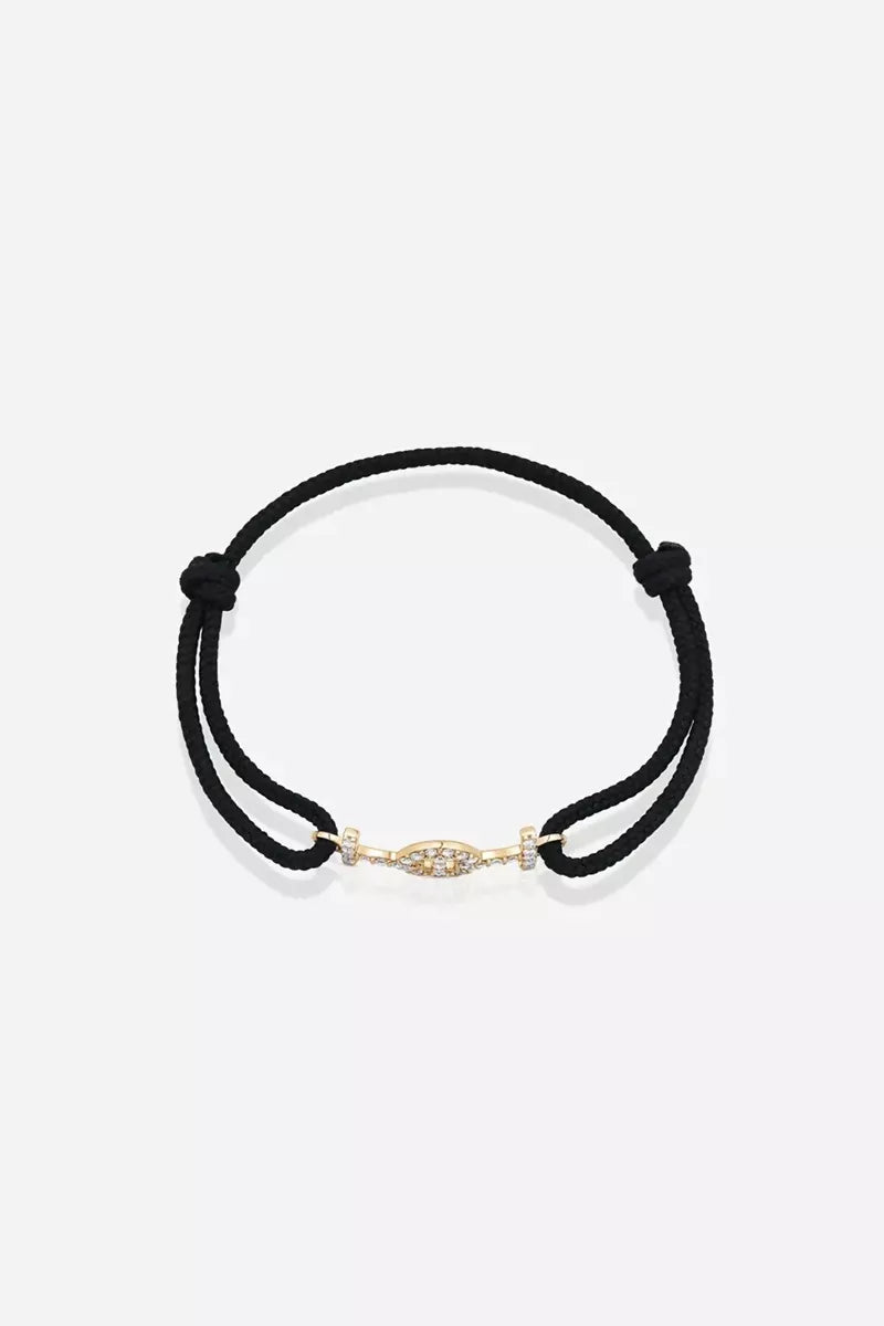 Challenge Cord Bracelet in 9K Yellow Gold with White Diamonds - Black