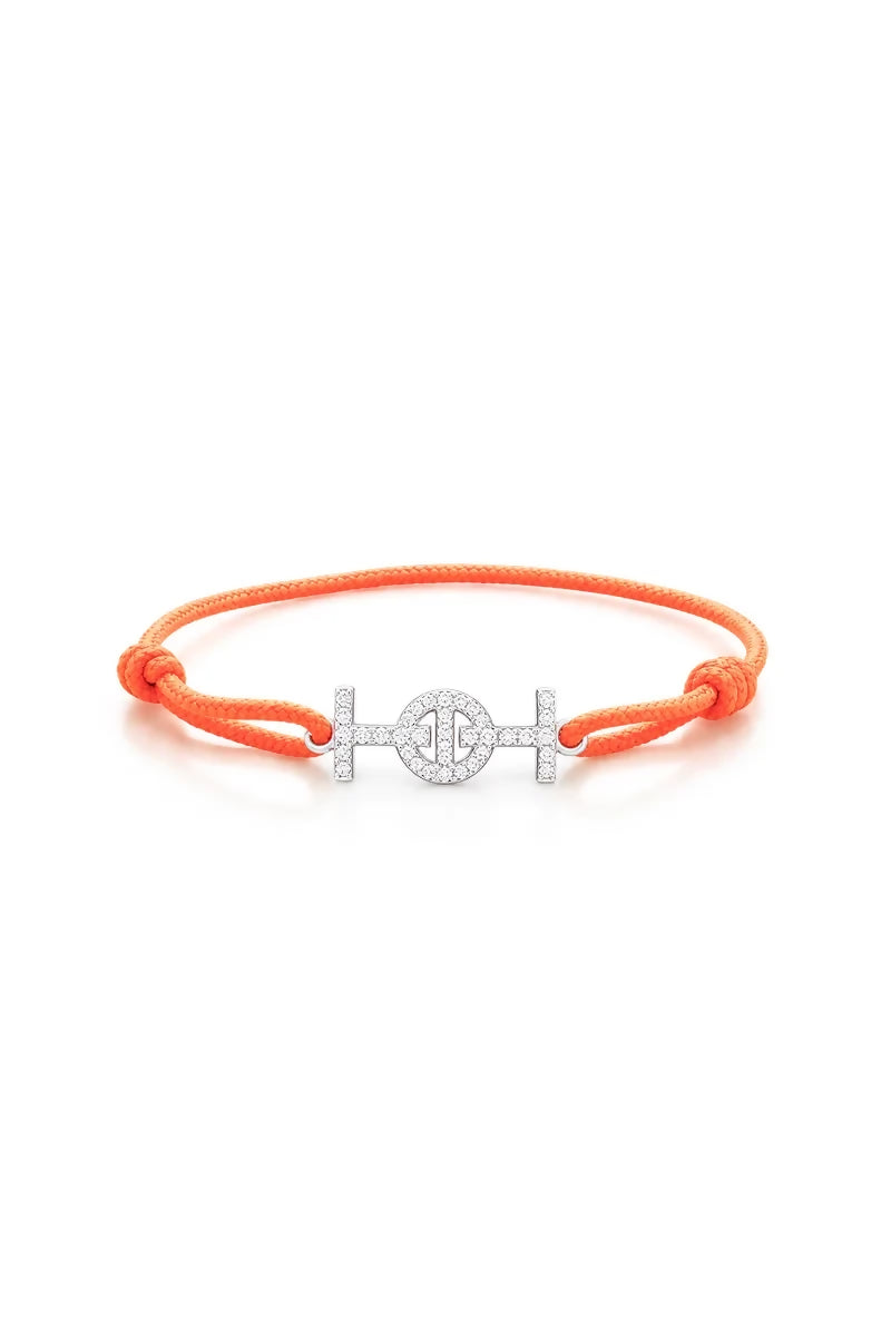 Challenge Cord Bracelet in 9K White Gold with White Diamonds - Orange
