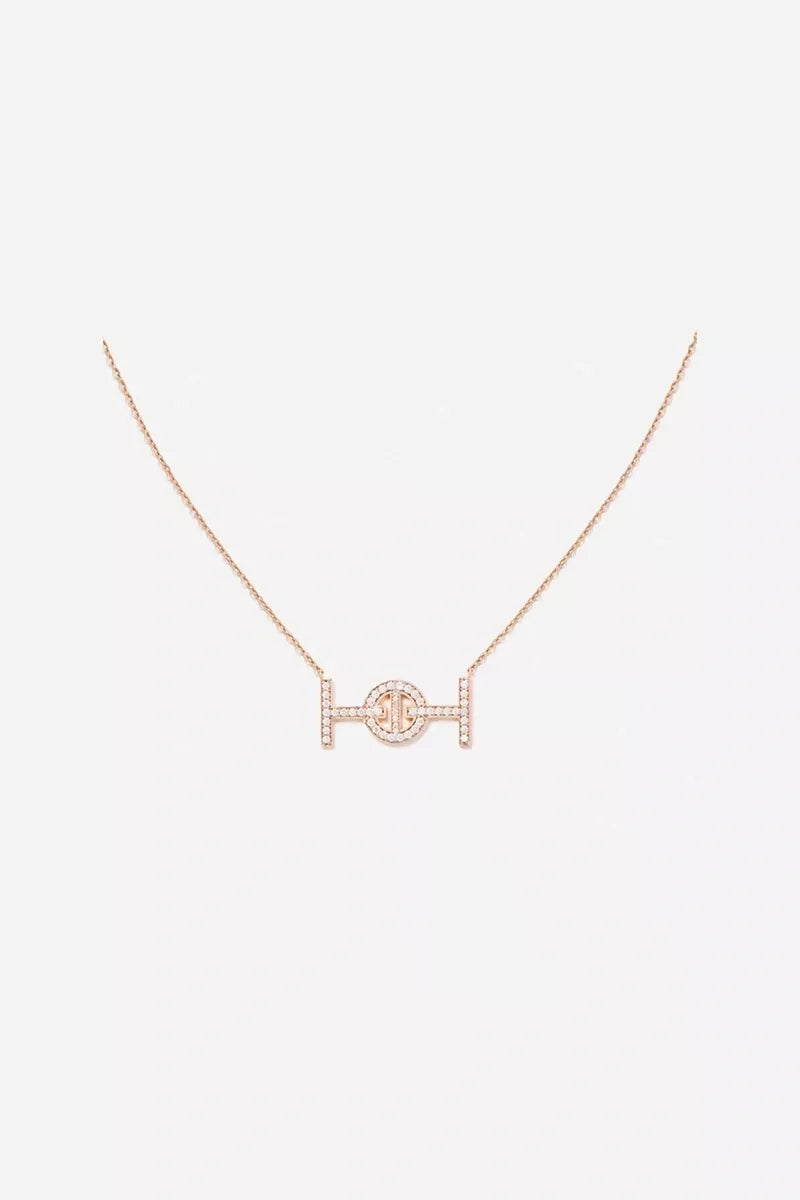 Challenge Necklace in 18K Gold with White Diamonds - Pink Gold