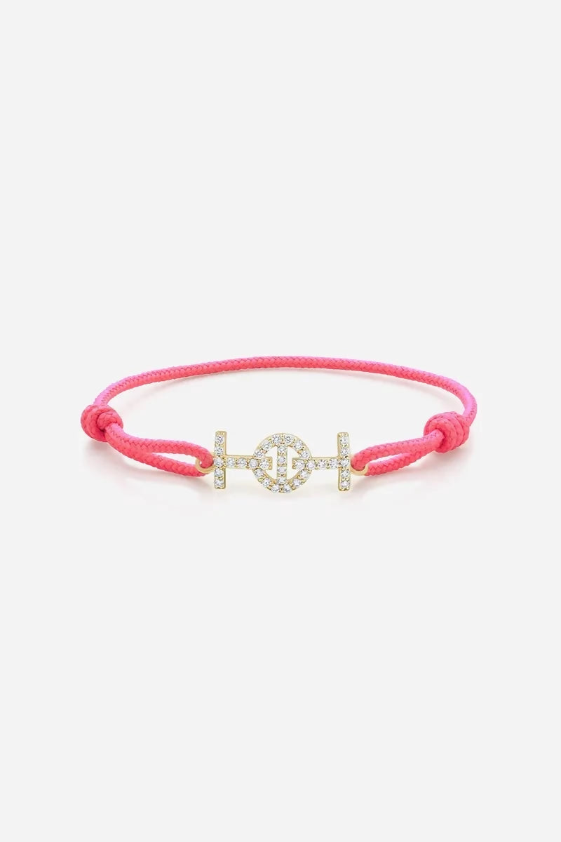 Challenge Cord Bracelet in 9K Yellow Gold with White Diamonds - Hot Pink