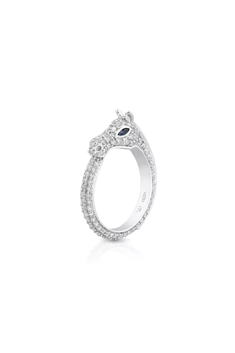 Celebration Horse Head Ring in 18K Gold with White Diamonds - White Gold