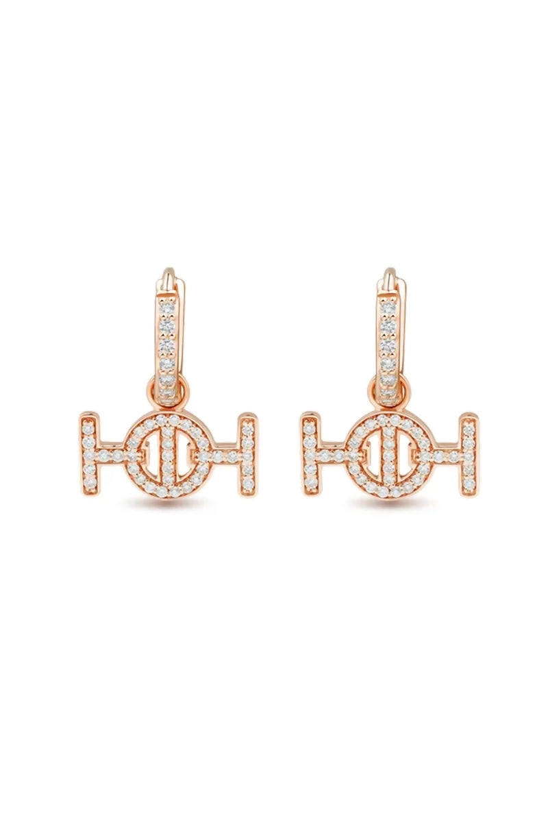 Challenge Hoop Earrings in 9K Gold with White Diamonds - Pink Gold