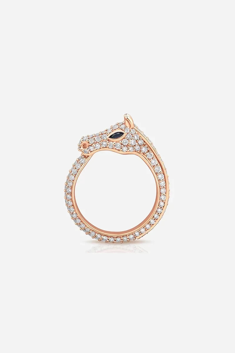 Celebration Horse Head Ring in 18K Gold with White Diamonds - Pink Gold