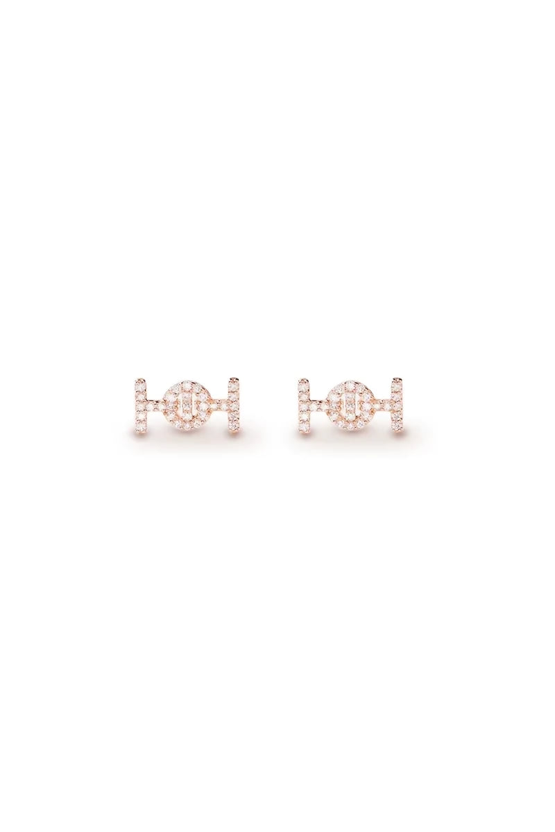 Challenge Studs in 18K Gold with White Diamonds - Pink Gold