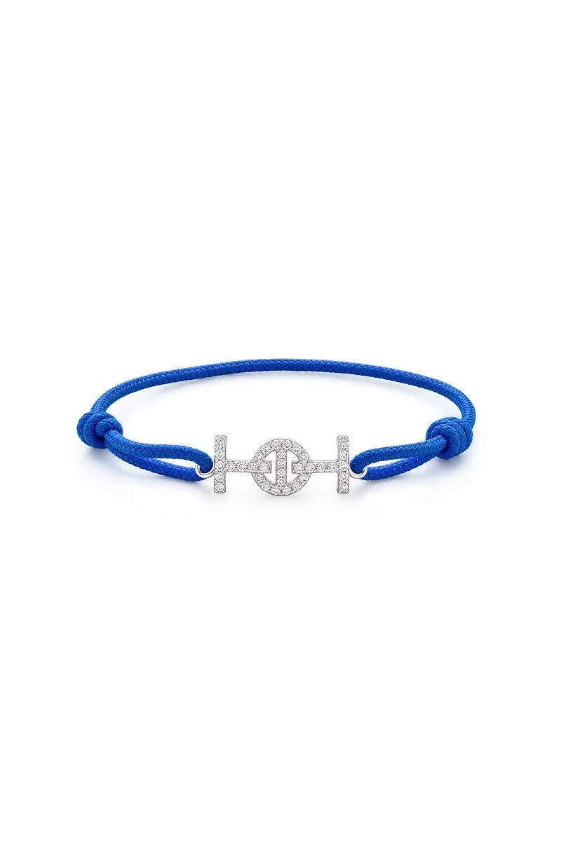 Challenge Cord Bracelet in 9K White Gold with White Diamonds - Electric Blue
