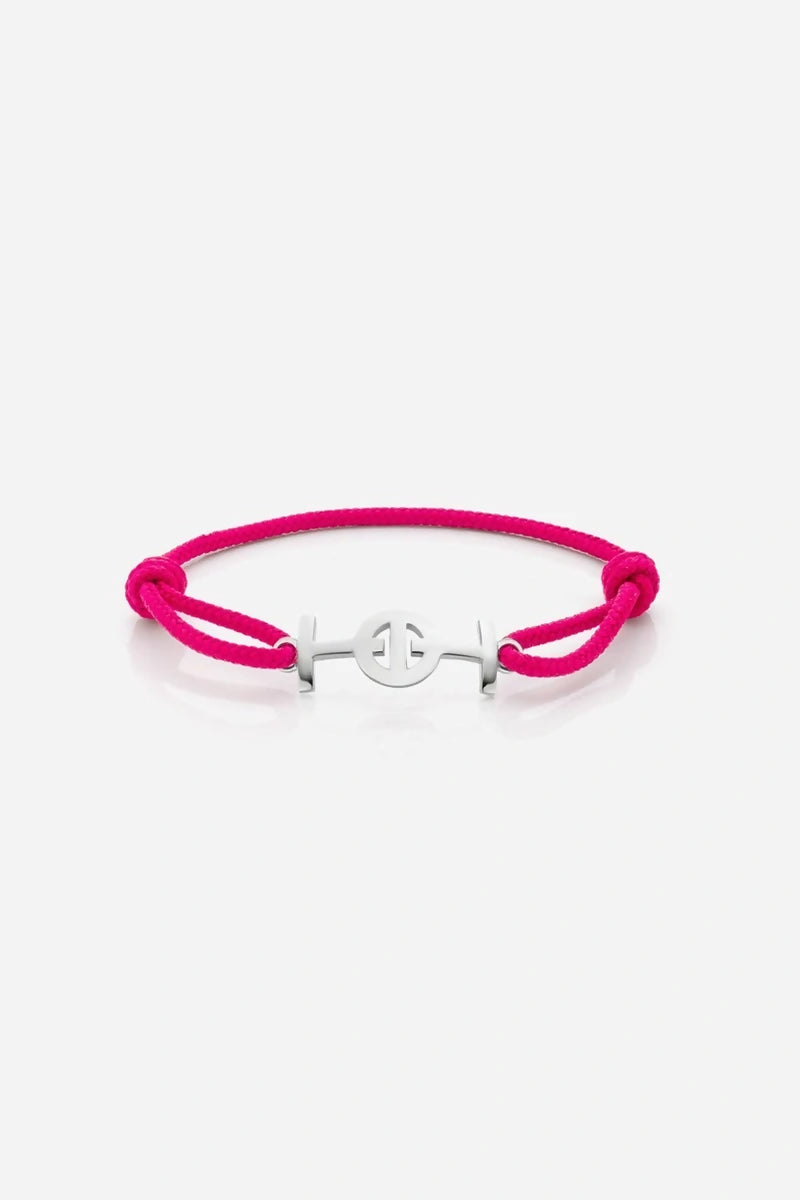 Challenge Cord Bracelet in Silver - Magenta