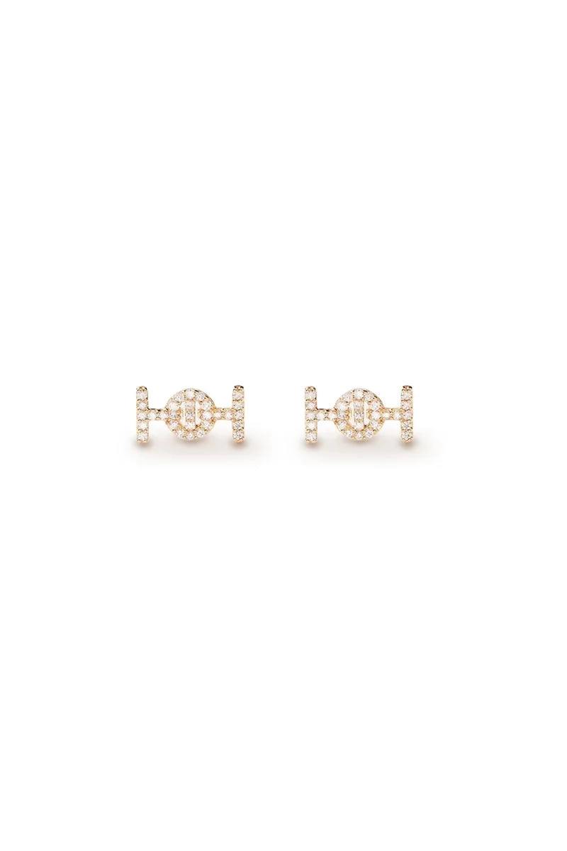 Challenge Studs in 18K Gold with White Diamonds - Yellow Gold