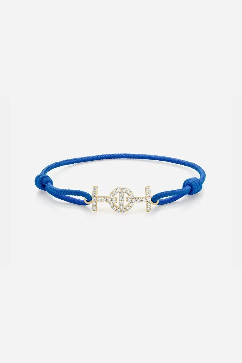 Challenge Cord Bracelet in 9K Yellow Gold with White Diamonds - Electric Blue