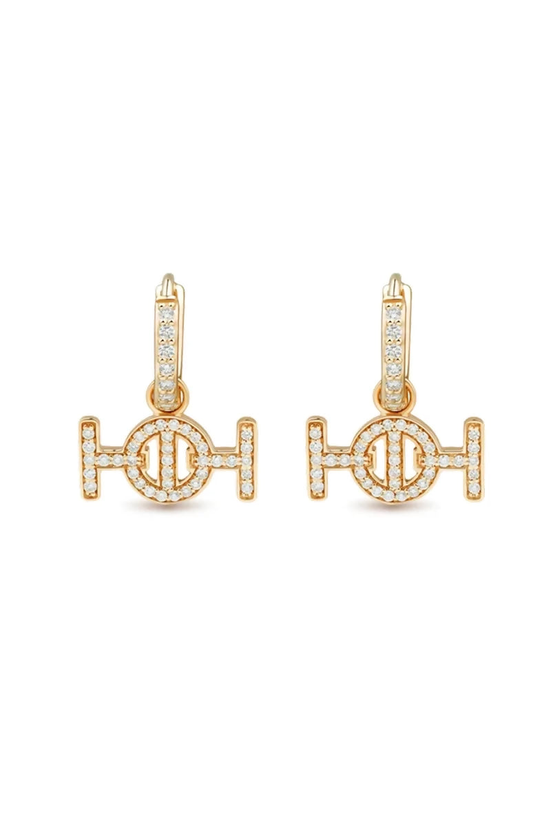 Challenge Hoop Earrings in 9K Gold with White Diamonds - Yellow Gold