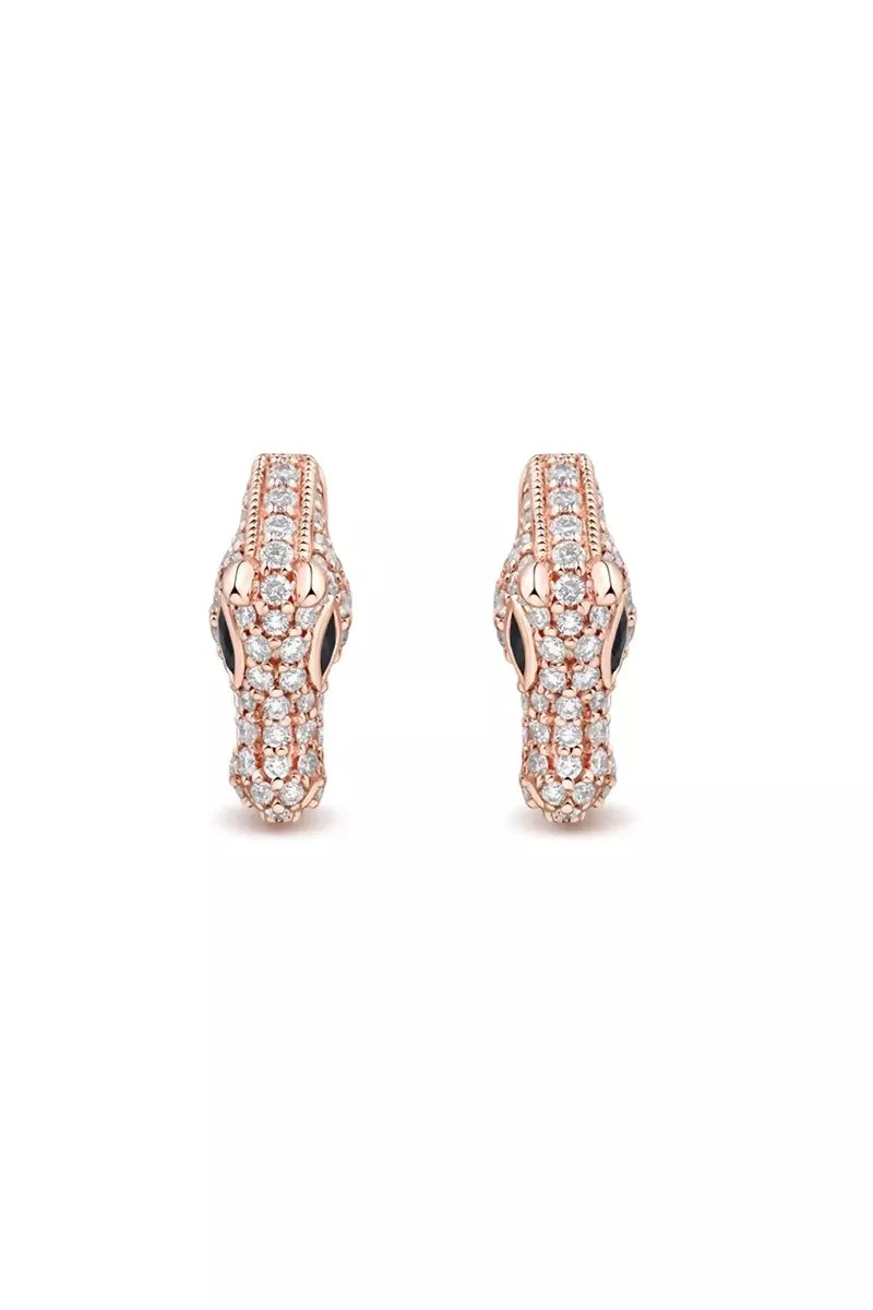 Celebration Horse Head Earrings in 18K Gold with White Diamonds - Pink Gold