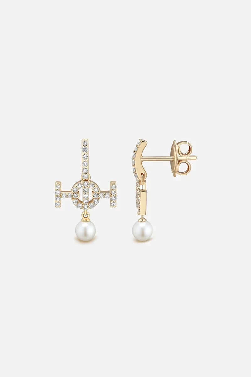 Galloping Pearls - 9K Challenge Studs in Yellow Gold with White Diamonds