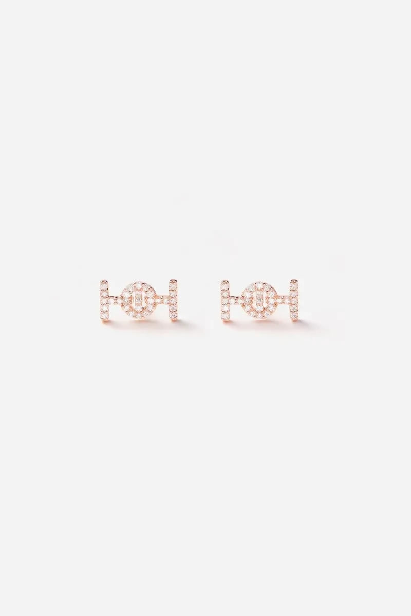 Challenge Studs in 18K Gold with White Diamonds - Pink Gold