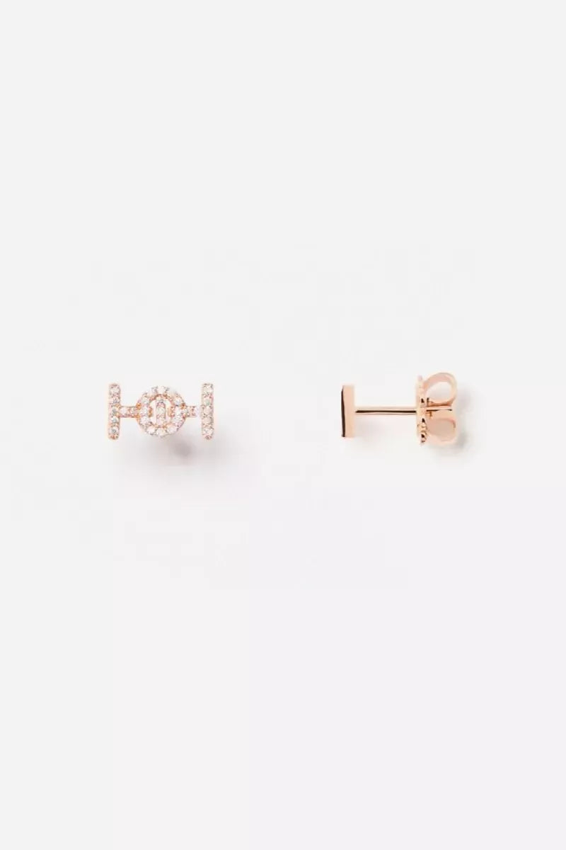 Challenge Studs in 18K Gold with White Diamonds - Pink Gold