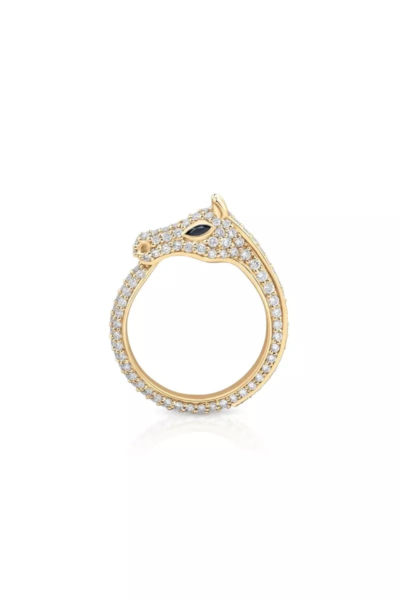 Celebration Horse Head Ring in 18K Gold with White Diamonds - Yellow Gold