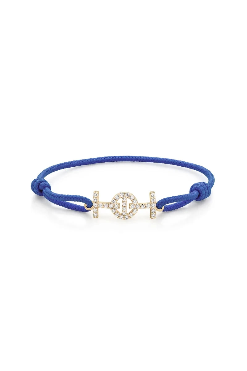 Challenge Cord Bracelet in 9K Yellow Gold with White Diamonds - Electric Blue