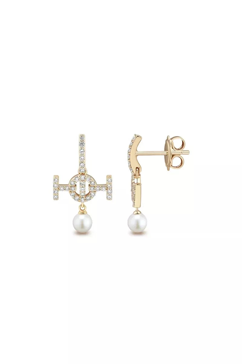 Galloping Pearls - 9K Challenge Studs in Yellow Gold with White Diamonds