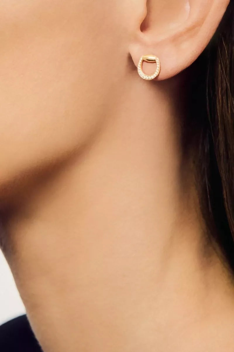 Connection Earrings in 18K Gold with White Diamonds - Yellow Gold