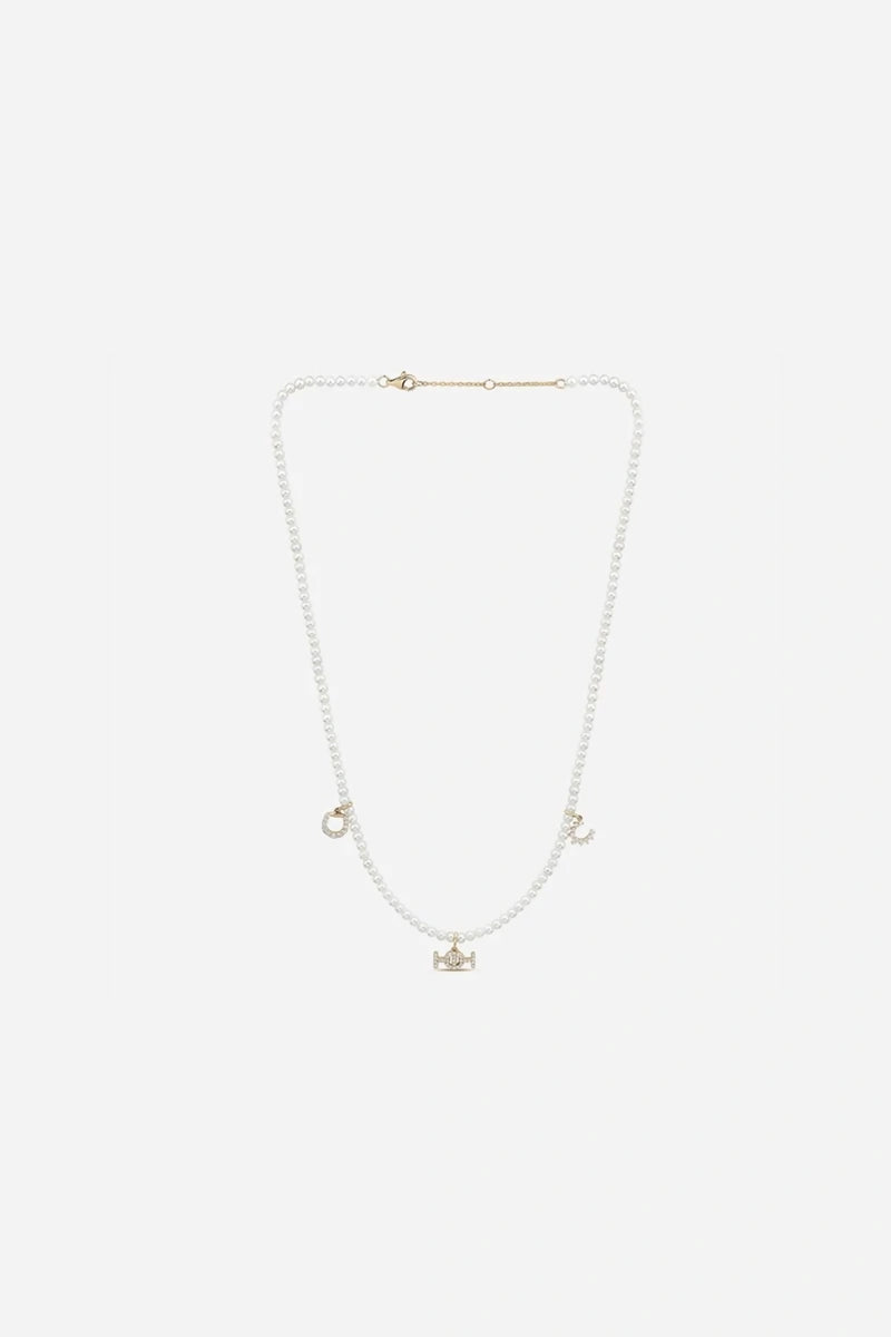 Galloping pearls - 9K Necklace in Yellow Gold with White Diamonds