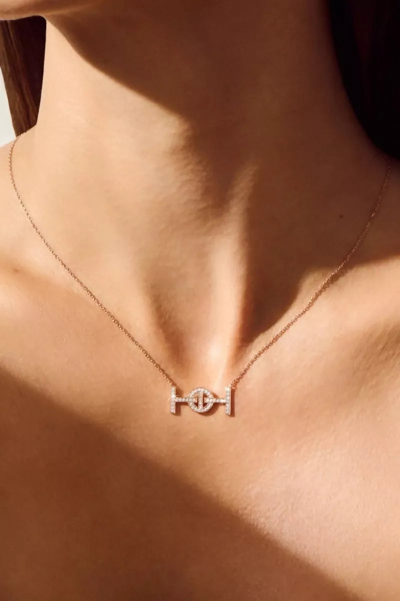 Challenge Necklace in 18K Gold with White Diamonds - Pink Gold