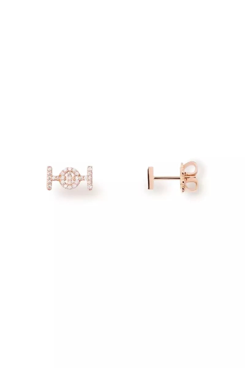 Challenge Studs in 18K Gold with White Diamonds - Pink Gold