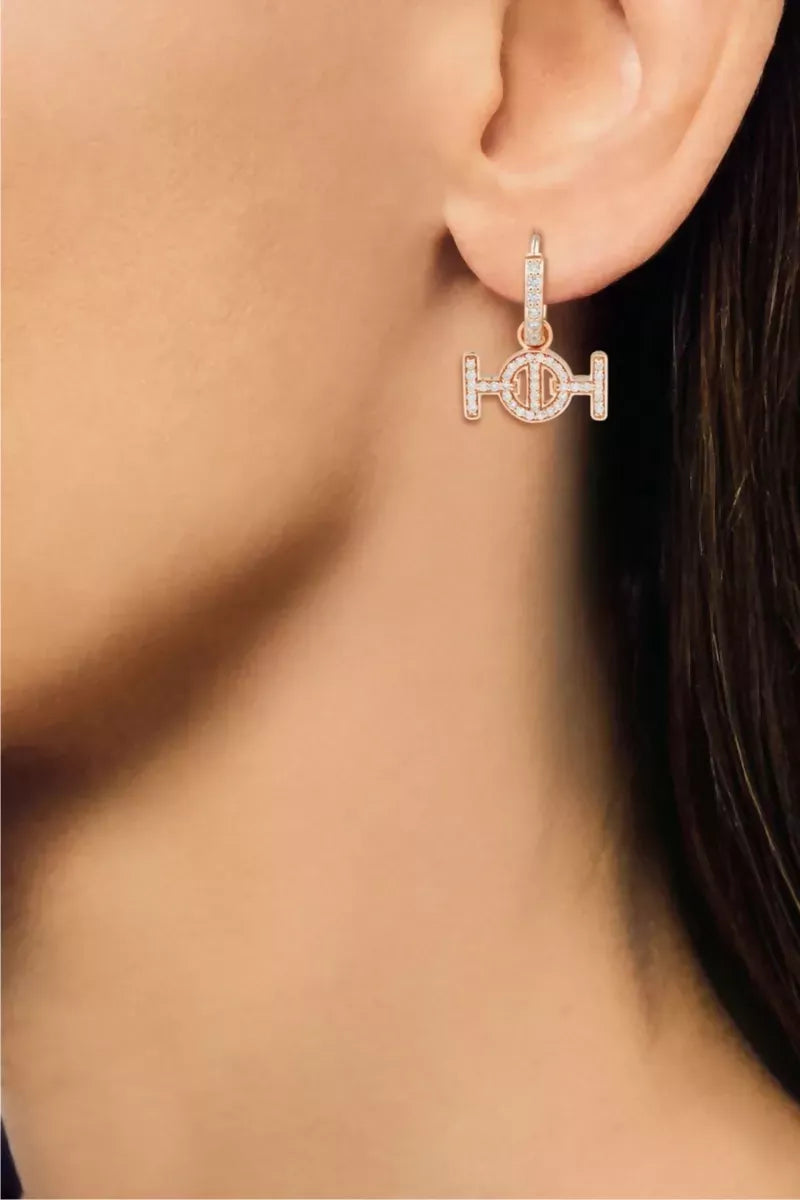 Challenge Hoop Earrings in 9K Gold with White Diamonds - Pink Gold