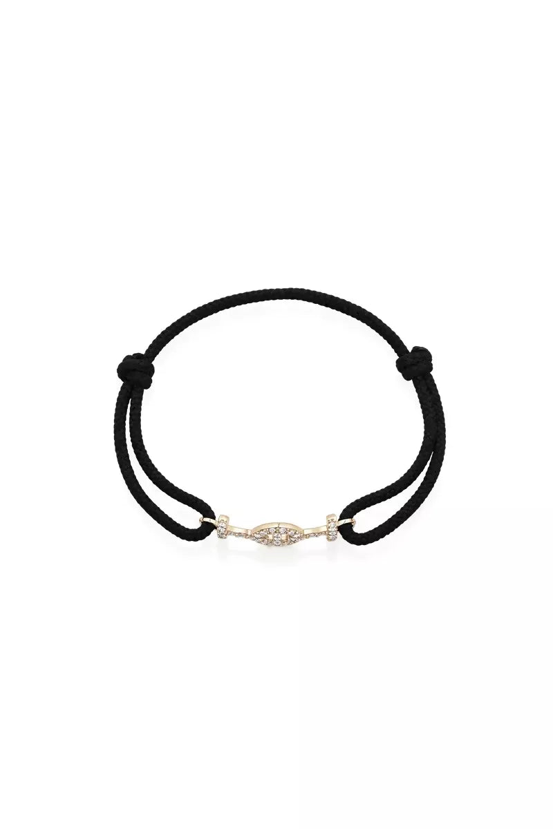 Challenge Cord Bracelet in 9K Yellow Gold with White Diamonds - Black