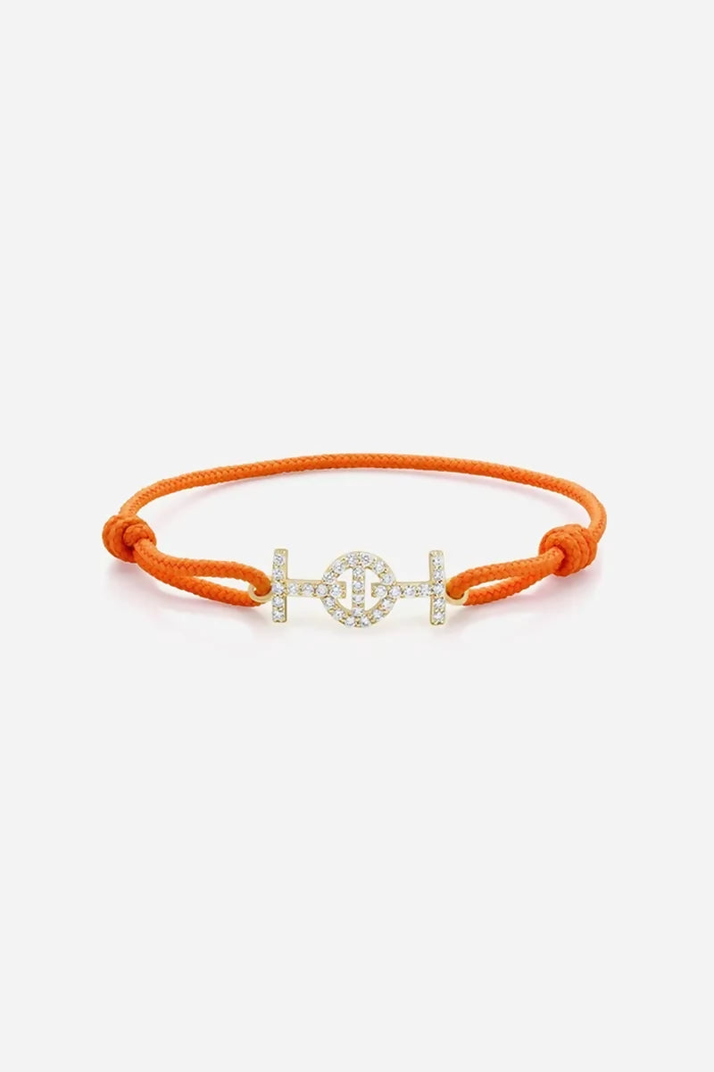 Challenge Cord Bracelet in 9K Yellow Gold with White Diamonds - Orange