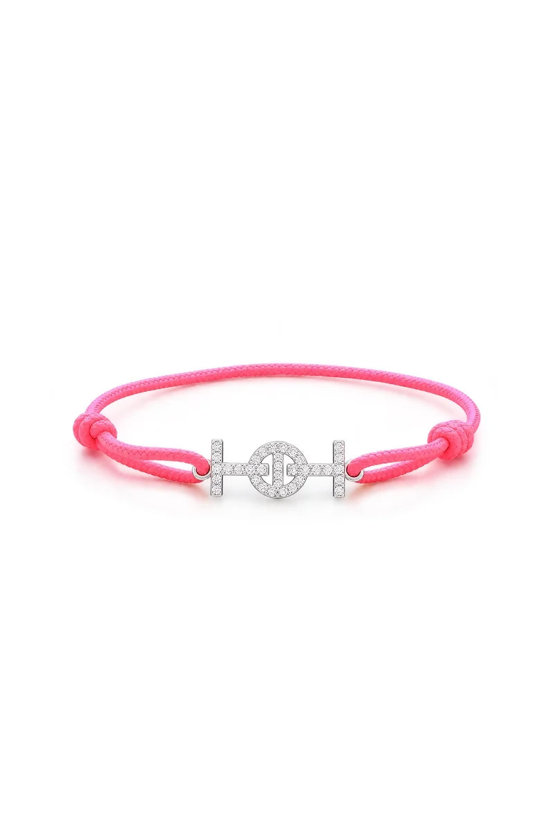 Challenge Cord Bracelet in 9K White Gold with White Diamonds - Hot Pink