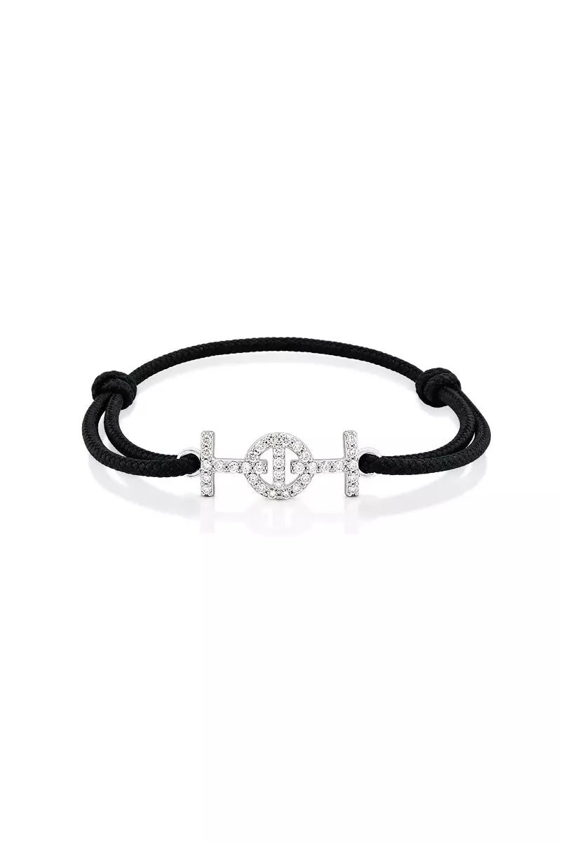 Challenge Cord Bracelet in 9K White Gold with White Diamonds - Black