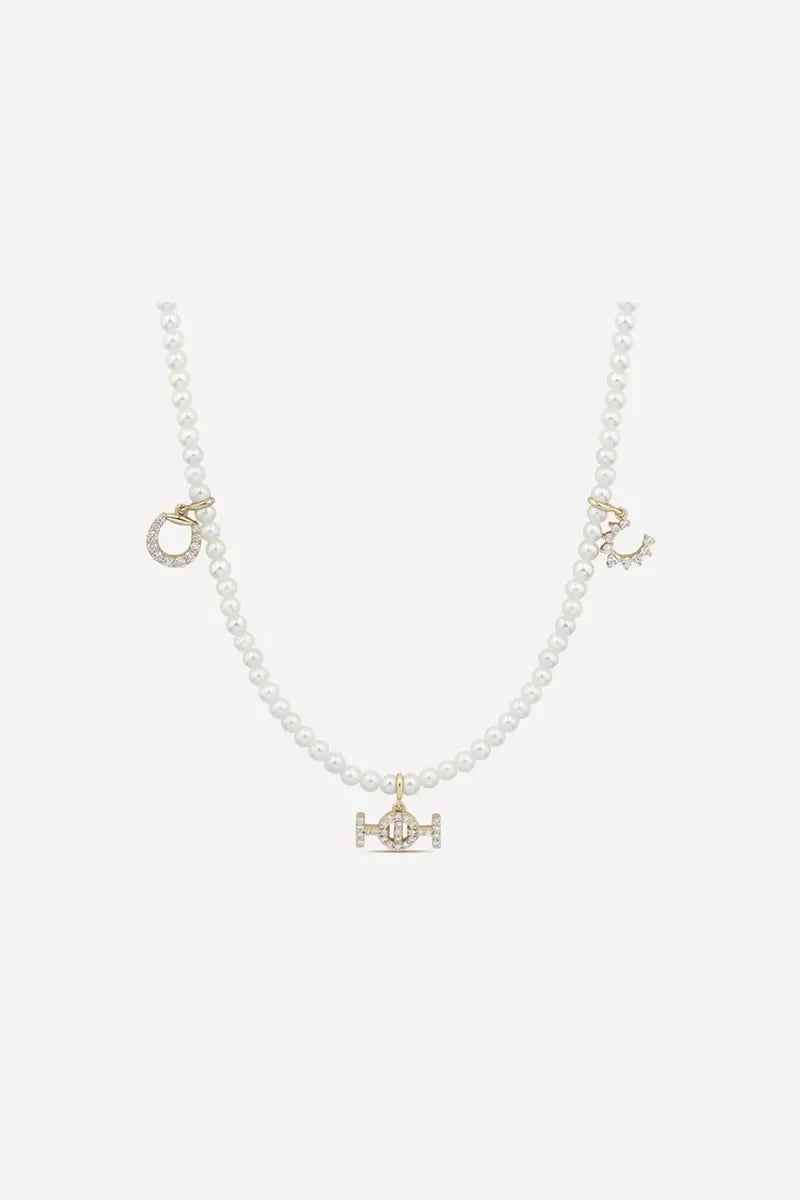 Galloping pearls - 9K Necklace in Yellow Gold with White Diamonds