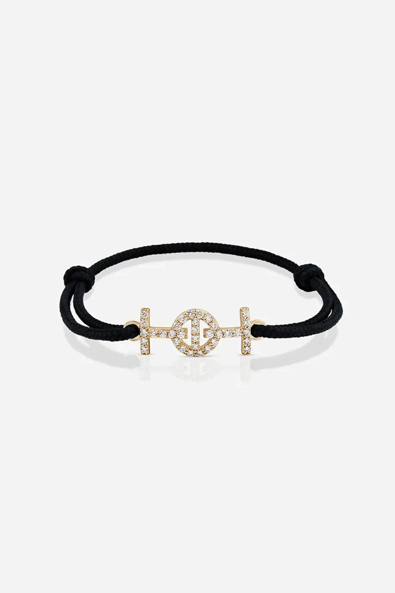 Challenge Cord Bracelet in 9K Yellow Gold with White Diamonds - Black