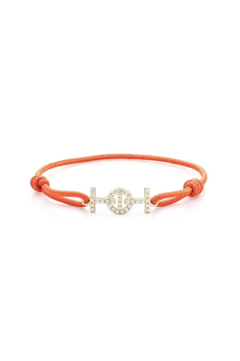 Challenge Cord Bracelet in 9K Yellow Gold with White Diamonds - Orange